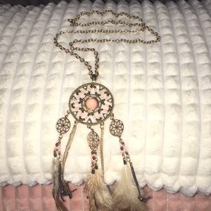 Dream catcher necklace with long gold chain. New